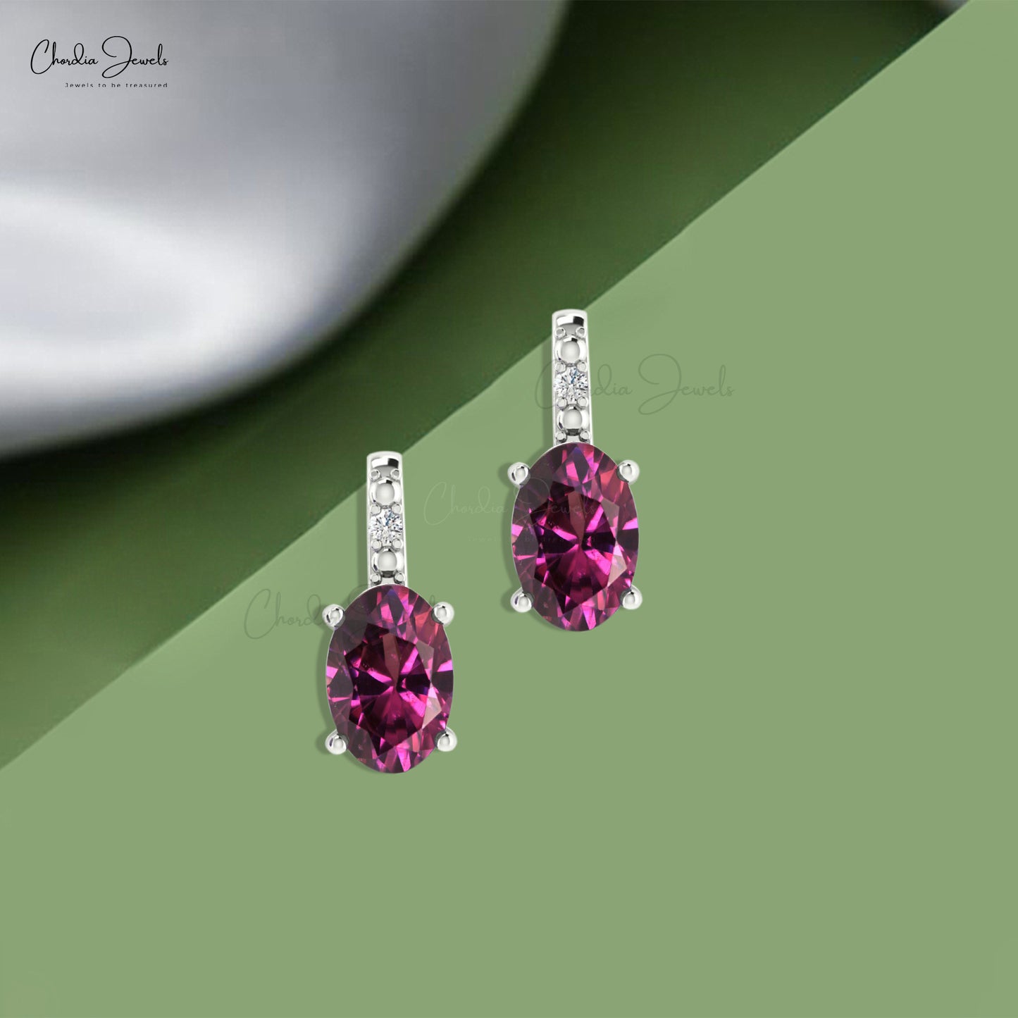 Top Quality Rhodolite Garnet & Round Diamond Earrings in 14K Gold