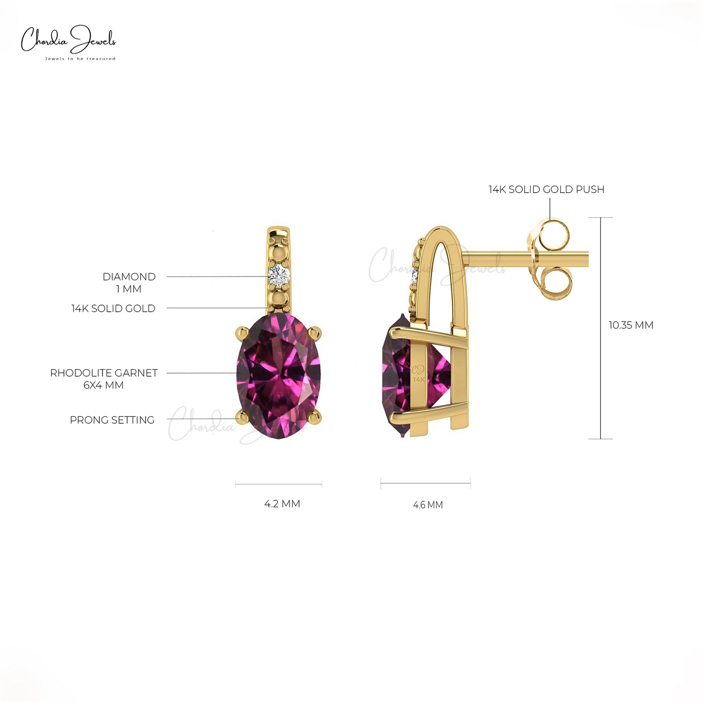 Top Quality Rhodolite Garnet & Round Diamond Earrings in 14K Gold