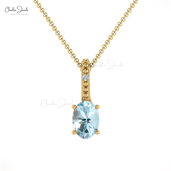 AAA Aquamarine Gemstone Pendant in 14K Gold for Women