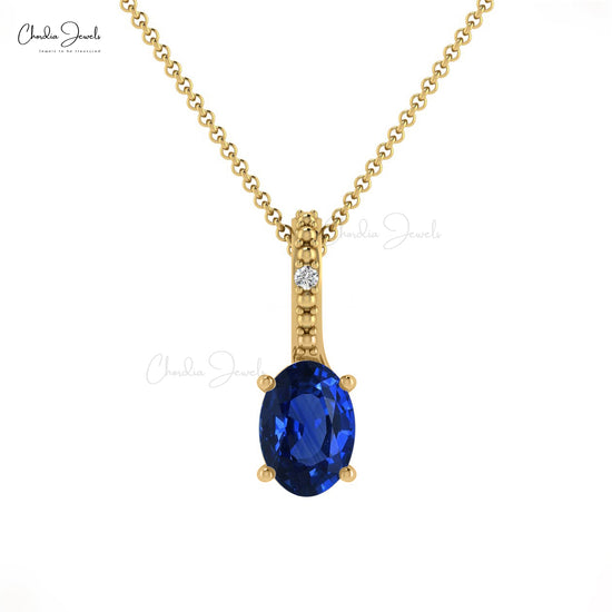 Hot Sale Handmade Pendant Natural Blue Sapphire Gemstone Hidden Bail Pendant Necklace 14k Solid Gold Diamond Jewelry Wedding Gift