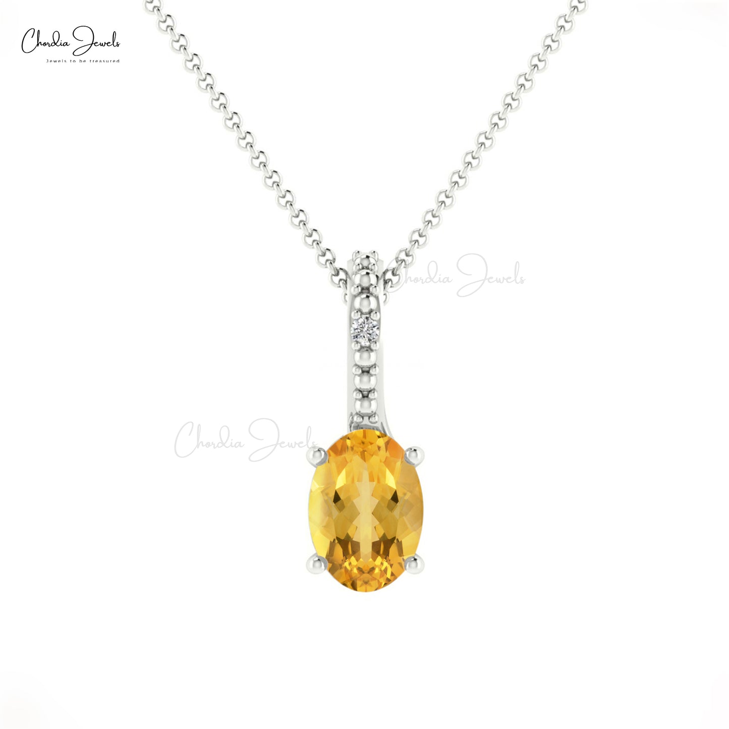 Load image into Gallery viewer, Vintage Elegant Natural White Diamond Hidden Bail Pendant 6x4mm Oval Yellow Citrine Gemstone Pendant Necklace in 14k Solid Gold Gift For Her

