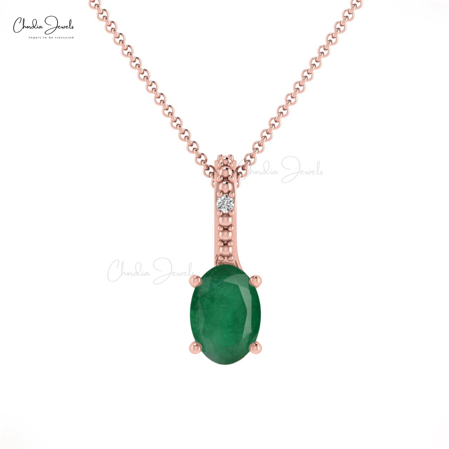 Hidden Bail Locket Pendant With Genuine Emerald & Diamond 14k Solid Gold Solitaire Pendant