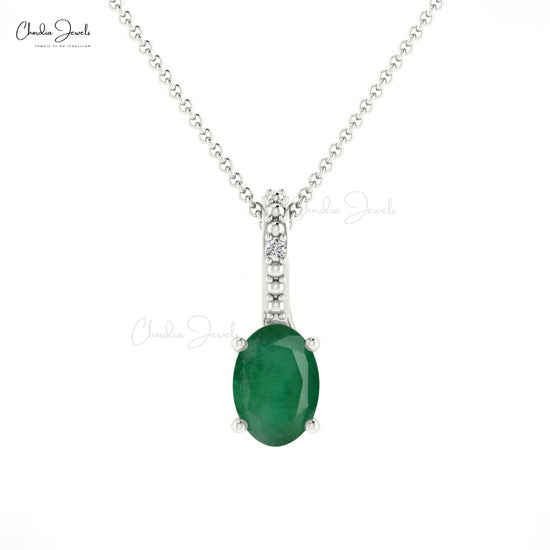 Load image into Gallery viewer, Hidden Bail Locket Pendant With Genuine Emerald &amp;amp; Diamond 14k Solid Gold Solitaire Pendant
