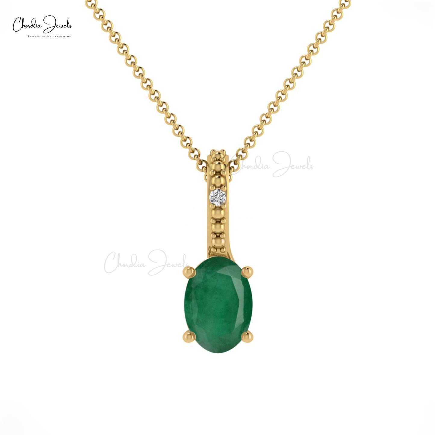 Hidden Bail Locket Pendant With Genuine Emerald & Diamond 14k Solid Gold Solitaire Pendant