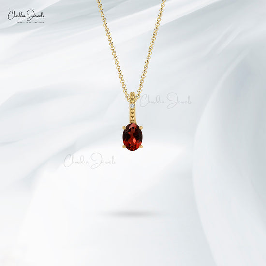 Genuine Garnet 14K Gold Pendant with G-H White Diamond