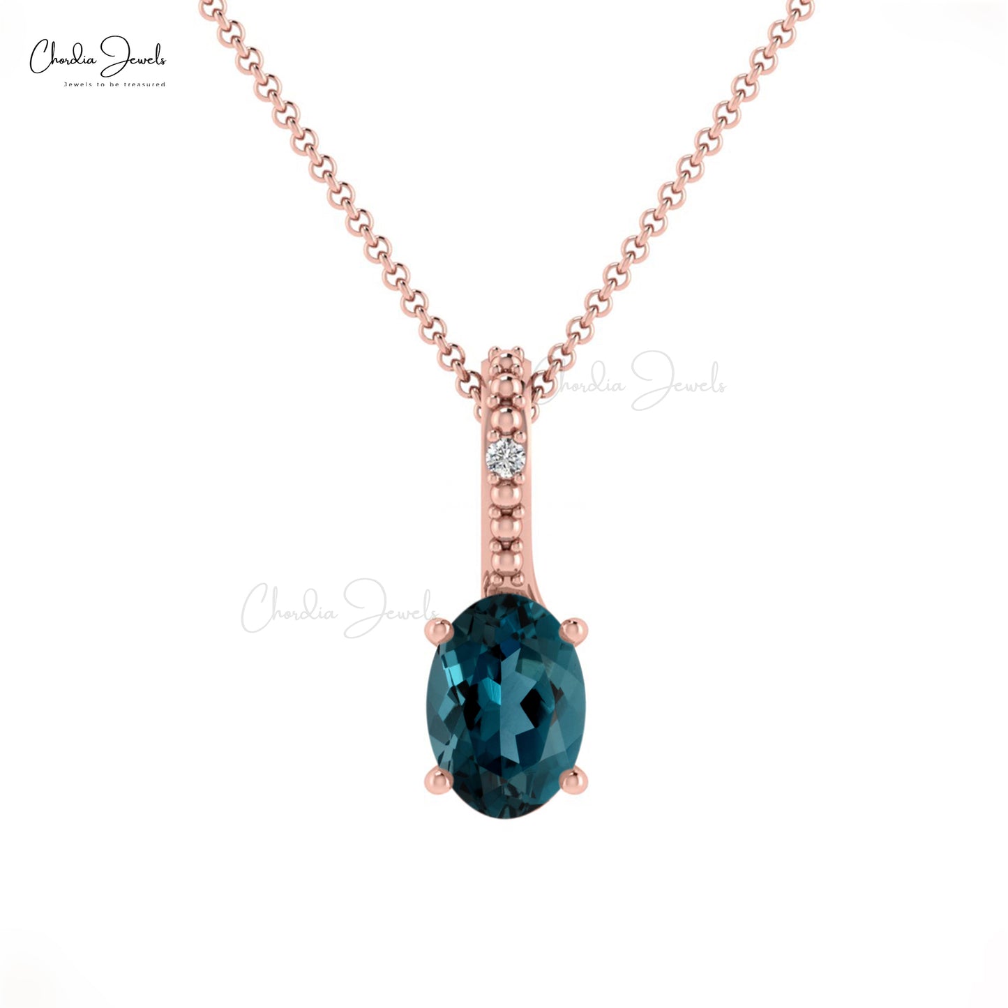 Modern Designer White Diamond Hidden Bail Pendant in 14k Pure Gold Genuine London Blue Topaz Pendant Necklace Birthday Gift For Daughter