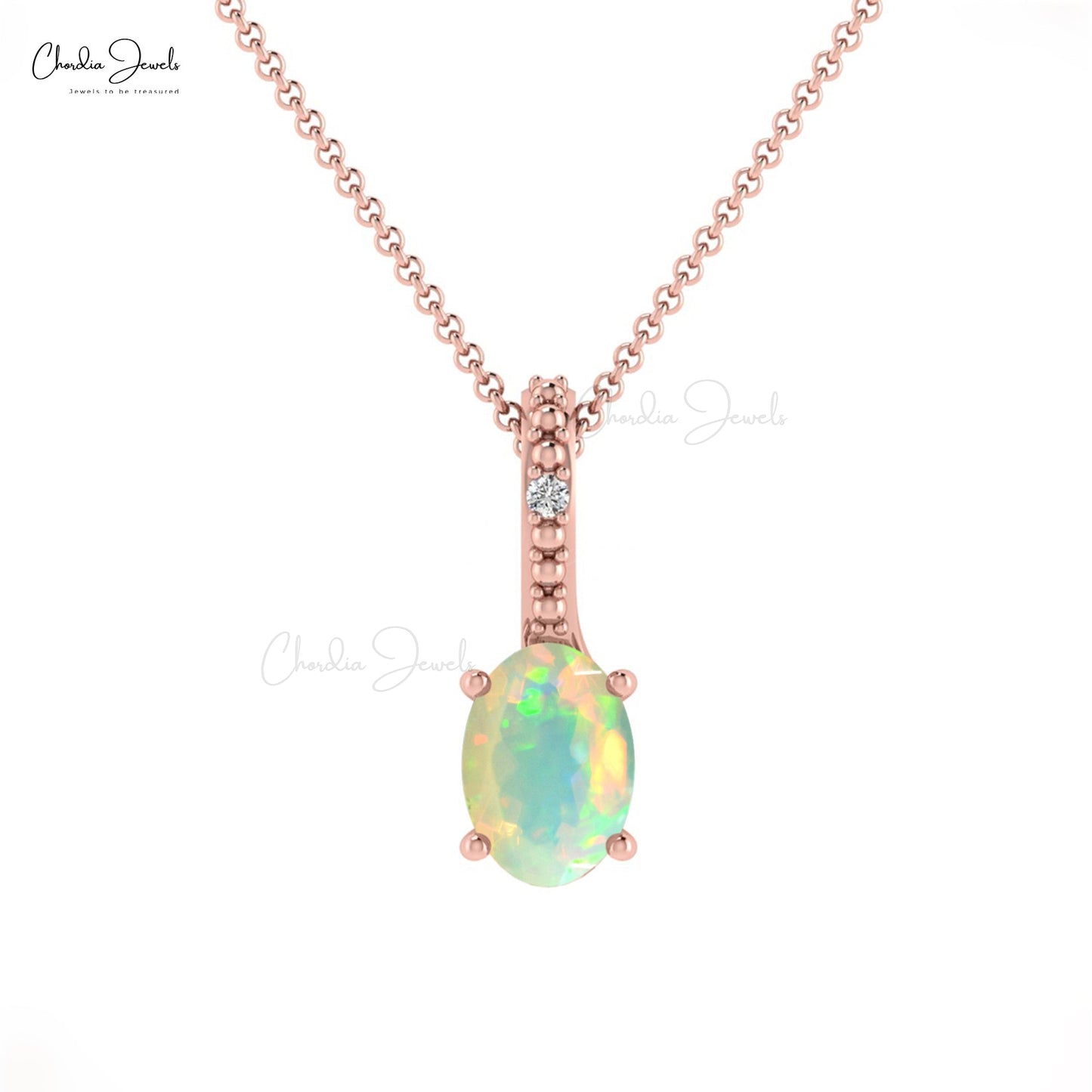 Load image into Gallery viewer, Eye Catching 14K Gold Natural Opal &amp;amp; Diamond Pendant Women Necklace
