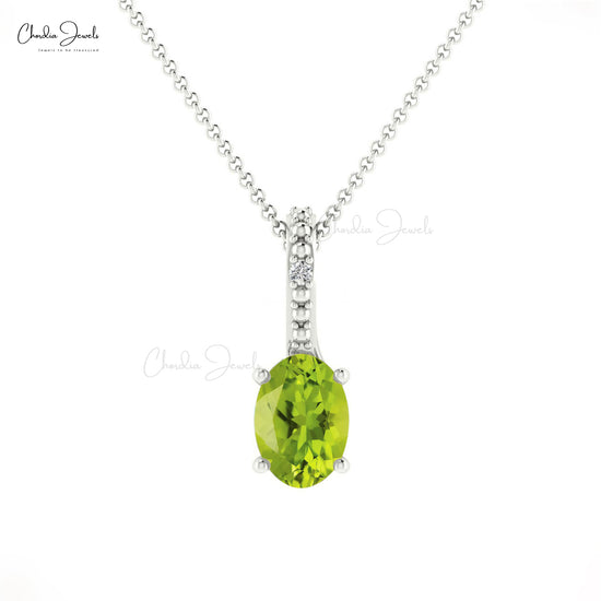 Load image into Gallery viewer, Simple and Exquisite 14k Pure Gold Hidden Bail Pendant Necklace Natural White Diamond &amp;amp; Green Peridot Pendant Anniversary Gift For Wife
