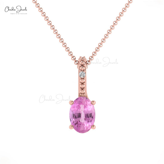 Hot Sale Cute Design 14k Real Gold Hidden Bail Pendant Natural White Diamond and Pink Sapphire Gemstone Pendant Necklace Wedding Gift