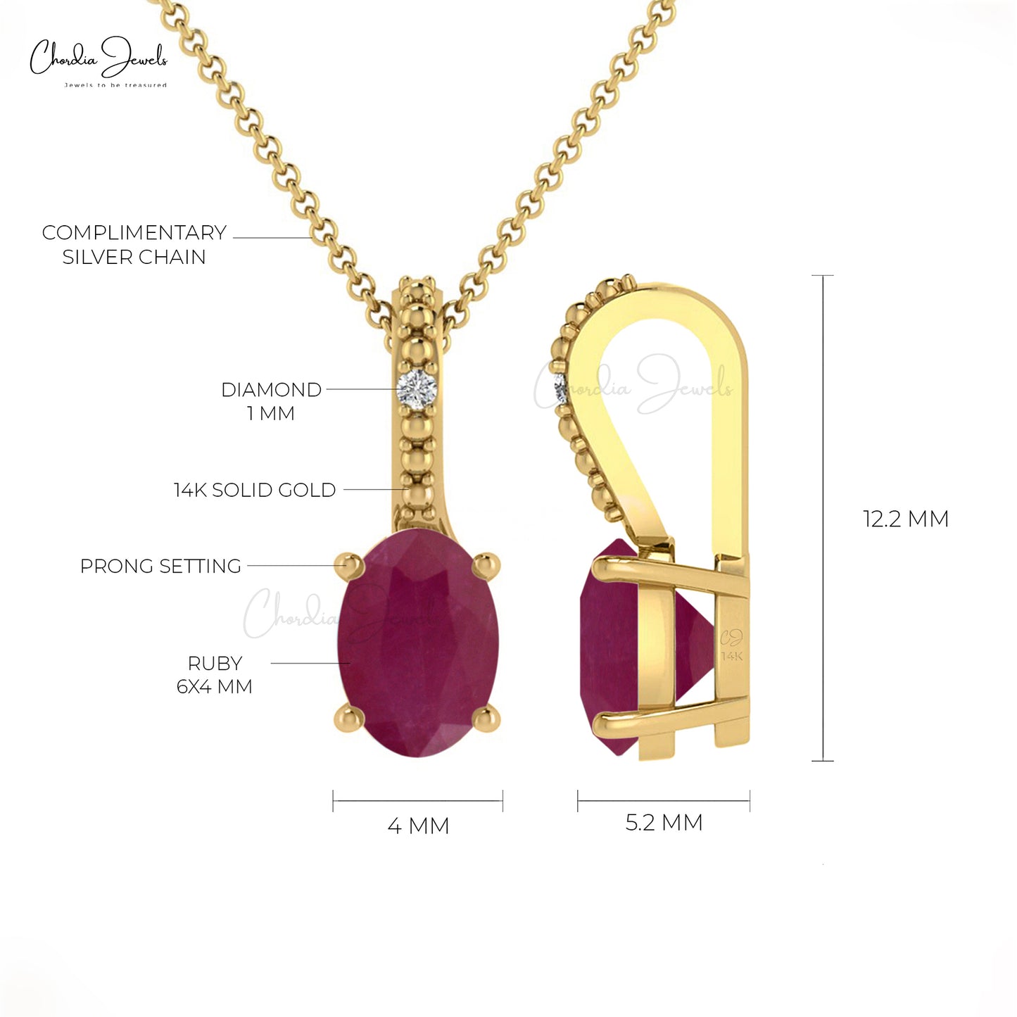 Top Quality Ruby Pendant in 14K Gold for Gift