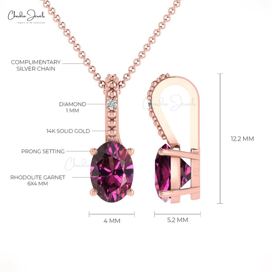 Elegant Rhodolite Garnet & Diamond Pendant in 14K Gold Women Fine Jewelry