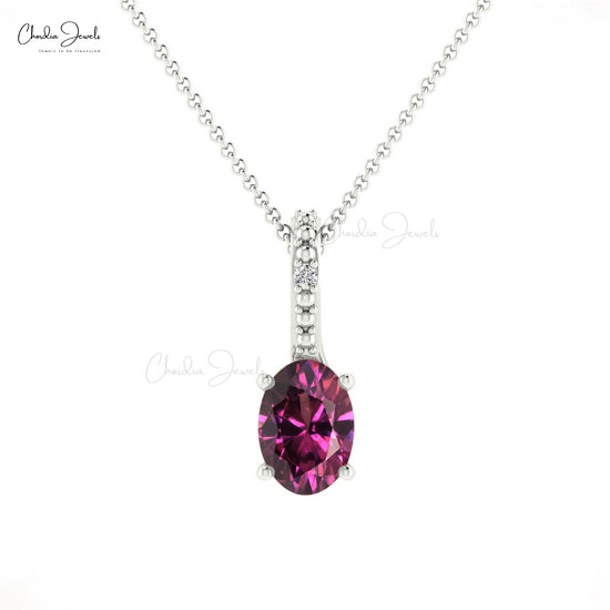 Elegant Rhodolite Garnet & Diamond Pendant in 14K Gold Women Fine Jewelry