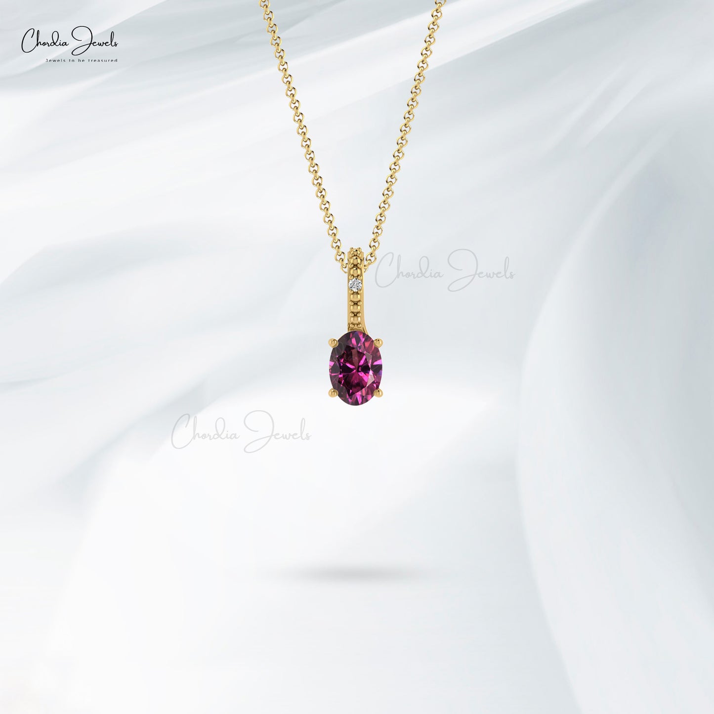 Elegant Rhodolite Garnet & Diamond Pendant in 14K Gold Women Fine Jewelry