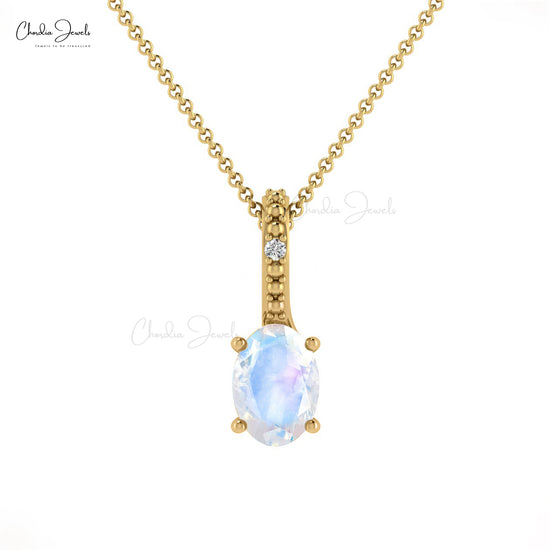 Fashionable Minimalist Authentic Rainbow Moonstone Gemstone Hidden Bail Pendant Necklace 14k Pure Gold Diamond Pendant Anniversary Gift For Wife