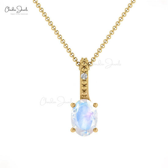 Load image into Gallery viewer, Fashionable Minimalist Authentic Rainbow Moonstone Gemstone Hidden Bail Pendant Necklace 14k Pure Gold Diamond Pendant Anniversary Gift For Wife
