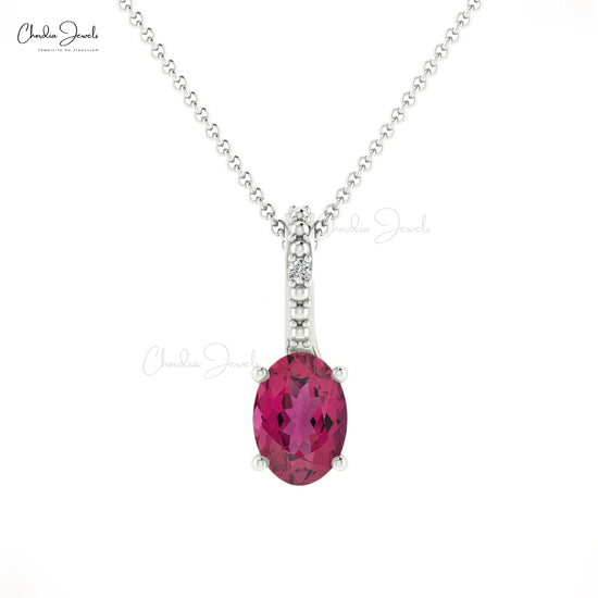 High Quality Pink Tourmaline & Round Diamond Pendant in 14K Gold