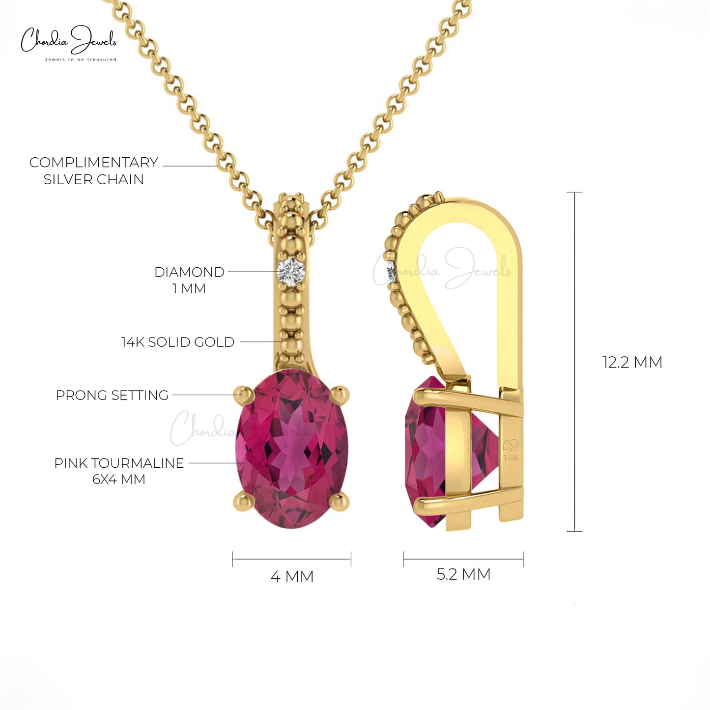 Load image into Gallery viewer, High Quality Pink Tourmaline &amp;amp; Round Diamond Pendant in 14K Gold
