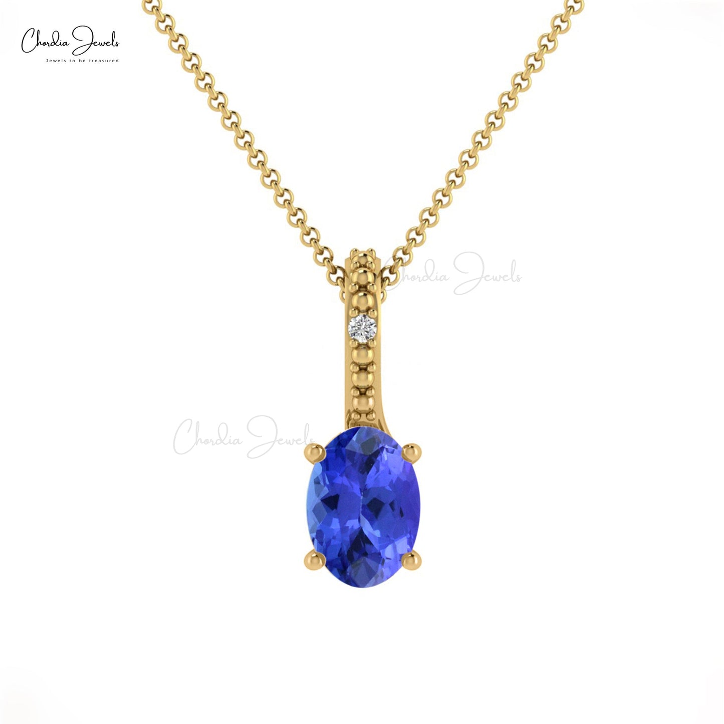Trendy Stylish Hidden Bail Pendant Natural Tanzanite and White Diamond Pendant Necklace in 14k Solid Gold Anniversary Gift For Wife