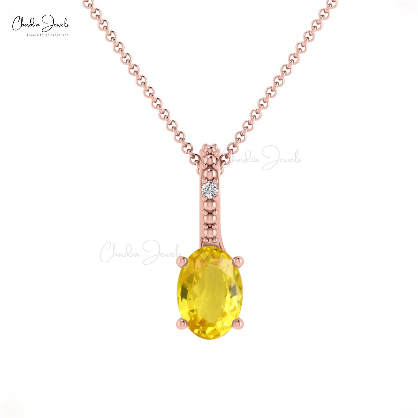 Trendy New Design Natural White Diamond Hidden Bail Pendant Necklace Oval Shape Yellow Sapphire Gemstone Charms Pendant in 14k Pure Gold Gift For Her