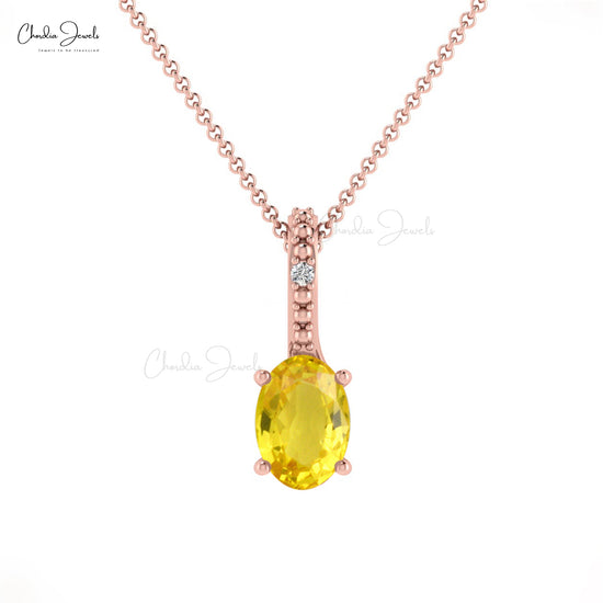 Trendy New Design Natural White Diamond Hidden Bail Pendant Necklace Oval Shape Yellow Sapphire Gemstone Charms Pendant in 14k Pure Gold Gift For Her