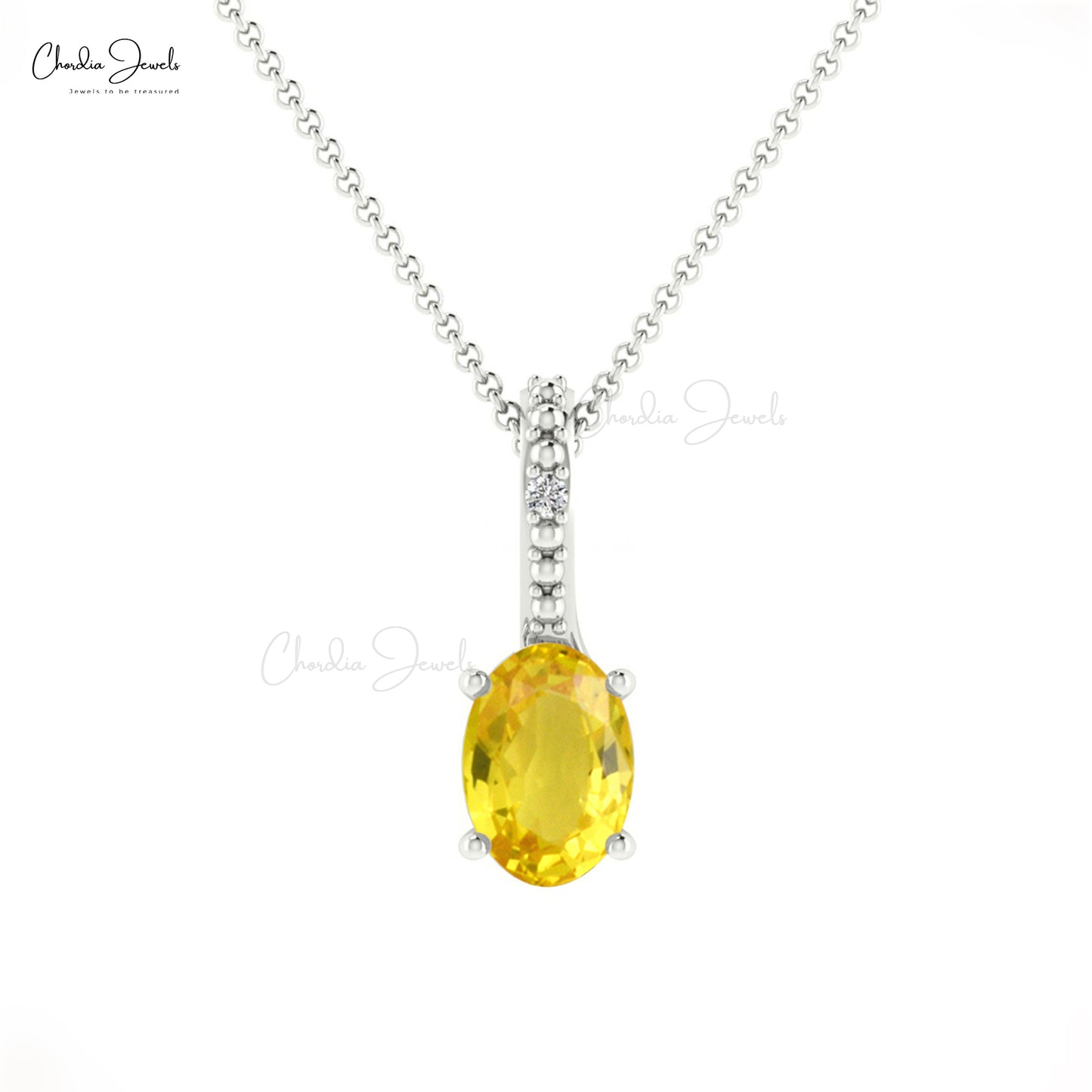 Trendy New Design Natural White Diamond Hidden Bail Pendant Necklace Oval Shape Yellow Sapphire Gemstone Charms Pendant in 14k Pure Gold Gift For Her