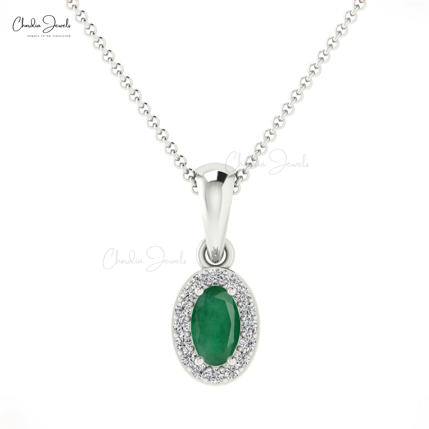 Genuine Emerald Halo Pendant With Diamond Accents 14k Solid Gold Birthstone Pendant For Her