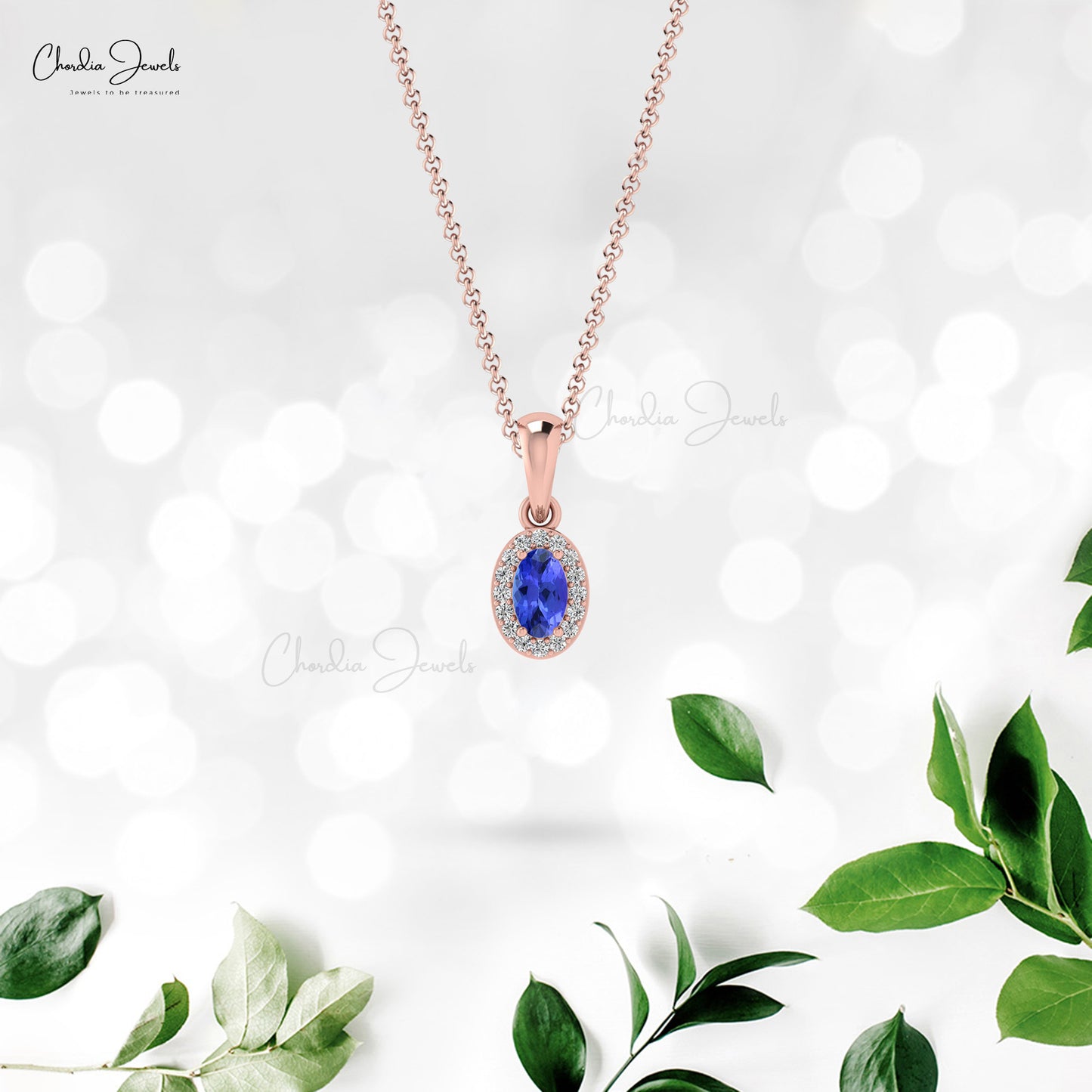 Luxury Women Simple Round Cut Diamond Halo Pendant Necklace Natural Tanzanite Gemstone Pendant in 14k Pure Gold Valentine's Day Gift For Love Ones