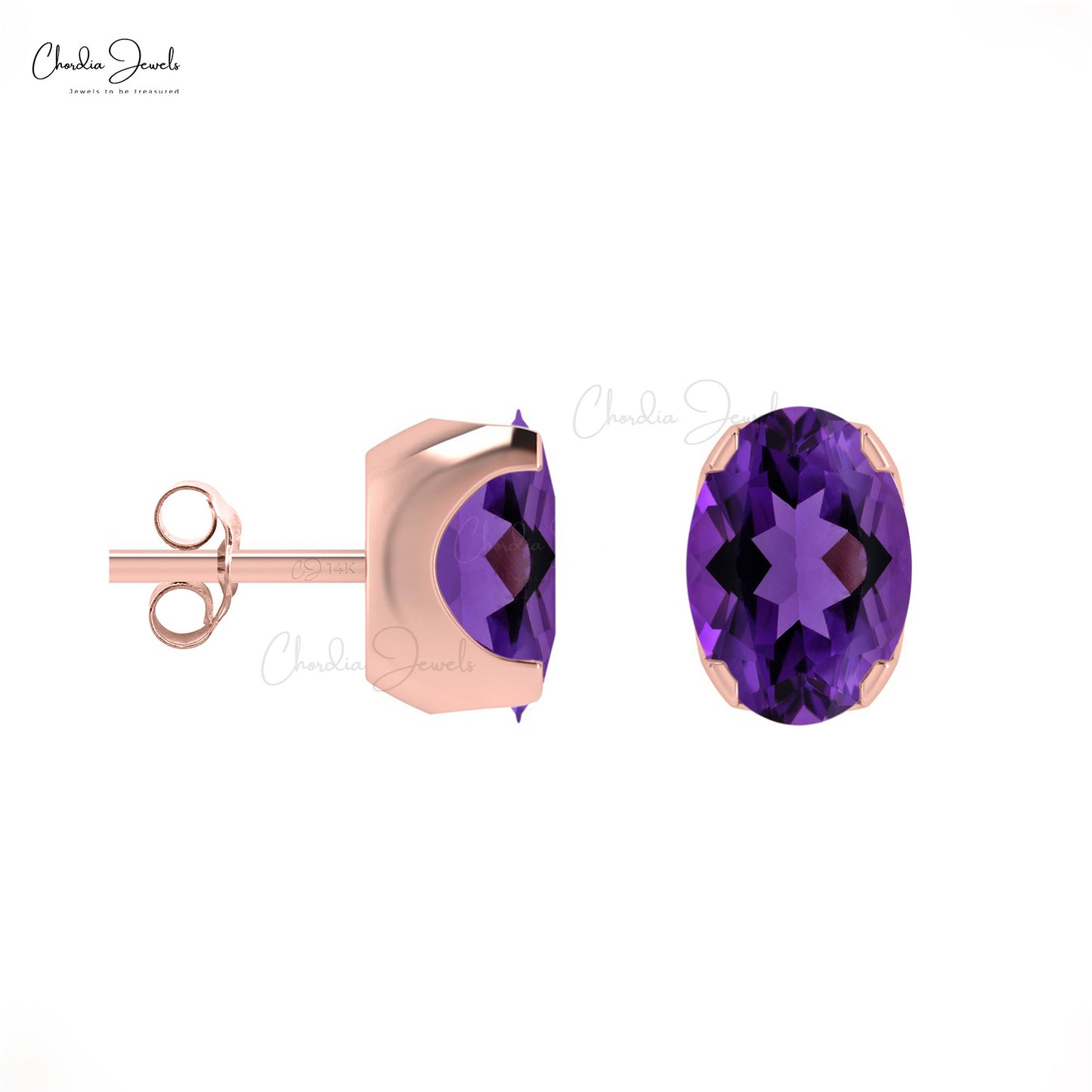 Real Amethyst 6x4MM Oval Cut Stud Earring 14k Gold