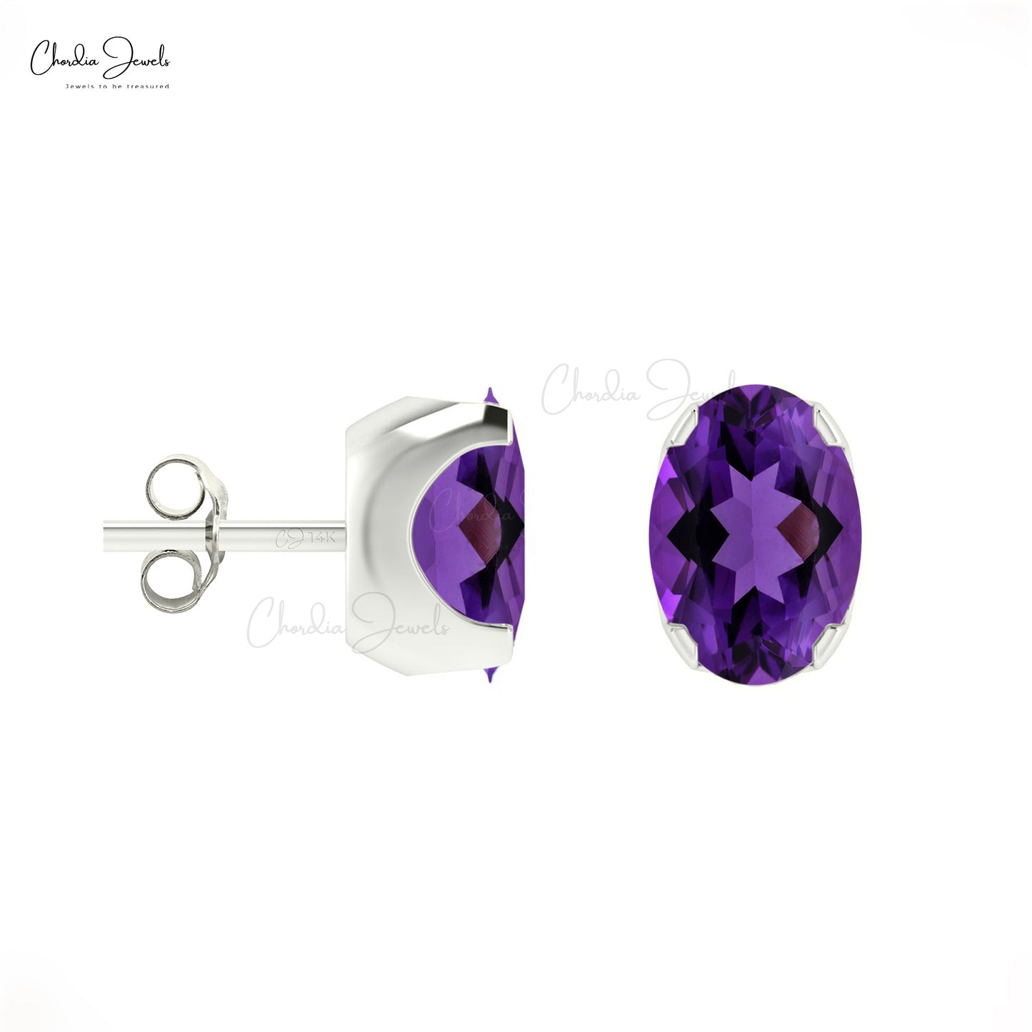 Real Amethyst 6x4MM Oval Cut Stud Earring 14k Gold