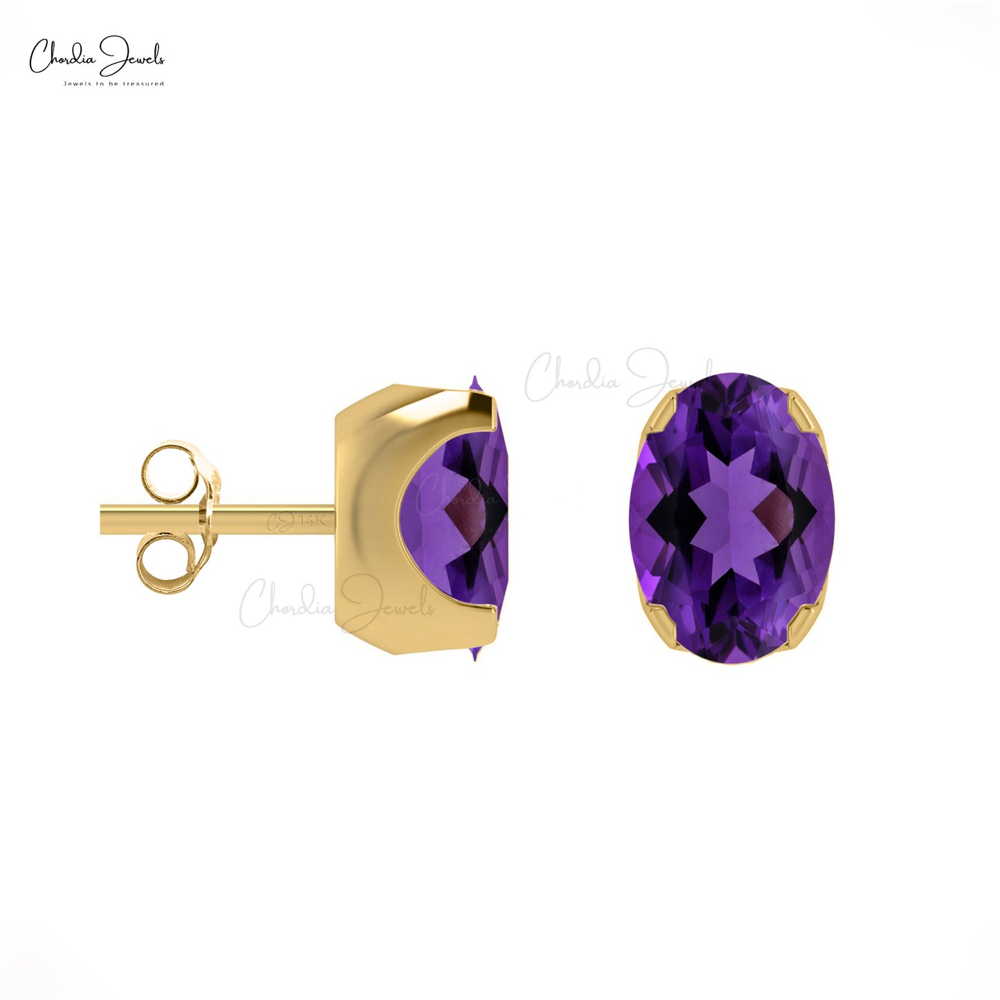 Real Amethyst 6x4MM Oval Cut Stud Earring 14k Gold