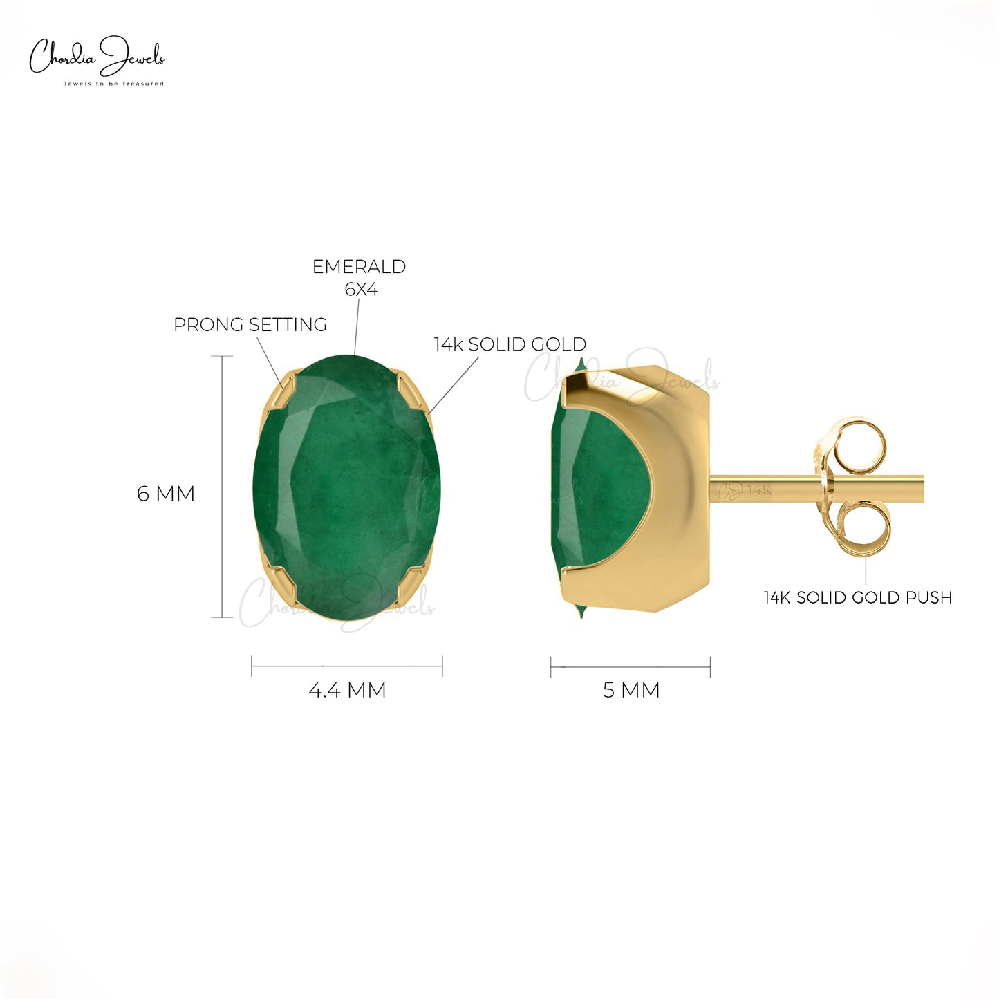 Genuine Emerald Solitaire May Birthstone Studs 14k Real Gold 6x4mm Oval Cut Gemstone Handmade Earrings
