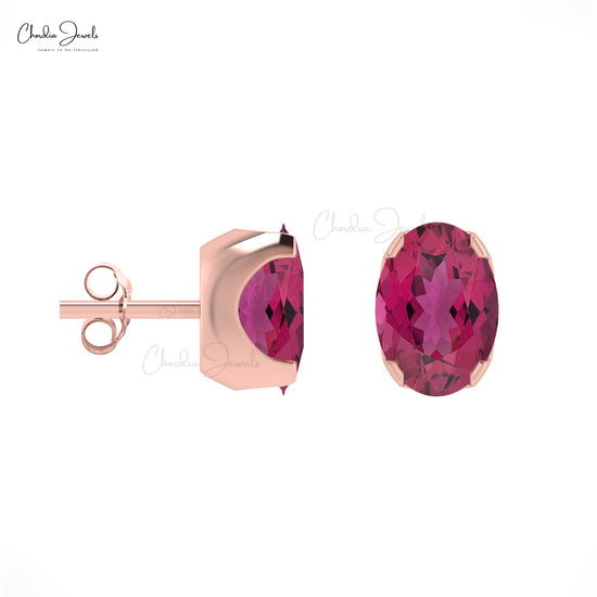 Genuine Pink Tourmaline Oval Cut Gemstone Studs Earring 14k Solid Gold Earrings For October Birthstone