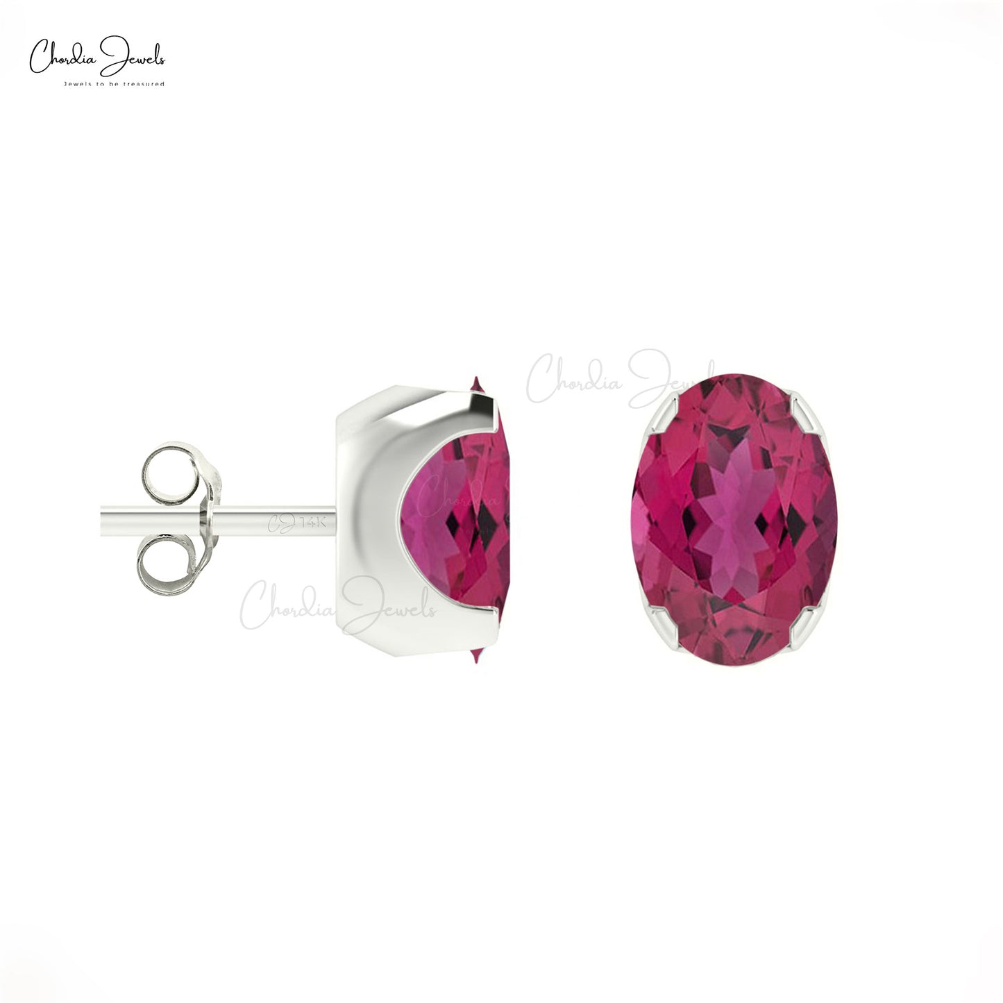 Load image into Gallery viewer, Genuine Pink Tourmaline Oval Cut Gemstone Studs Earring 14k Solid Gold Earrings For October Birthstone
