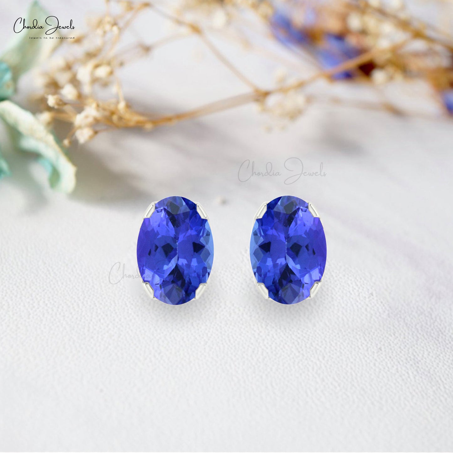 Load image into Gallery viewer, Natural Tanzanite Gemstone Solitaire Studs 14k Gold December Birthstone Earrings For Women
