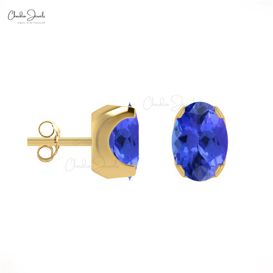 Load image into Gallery viewer, Natural Tanzanite 6x4mm Oval Gemstone Solitaire Studs 14k Real Gold Push Back Dainty Earrings For Surprise Gift
