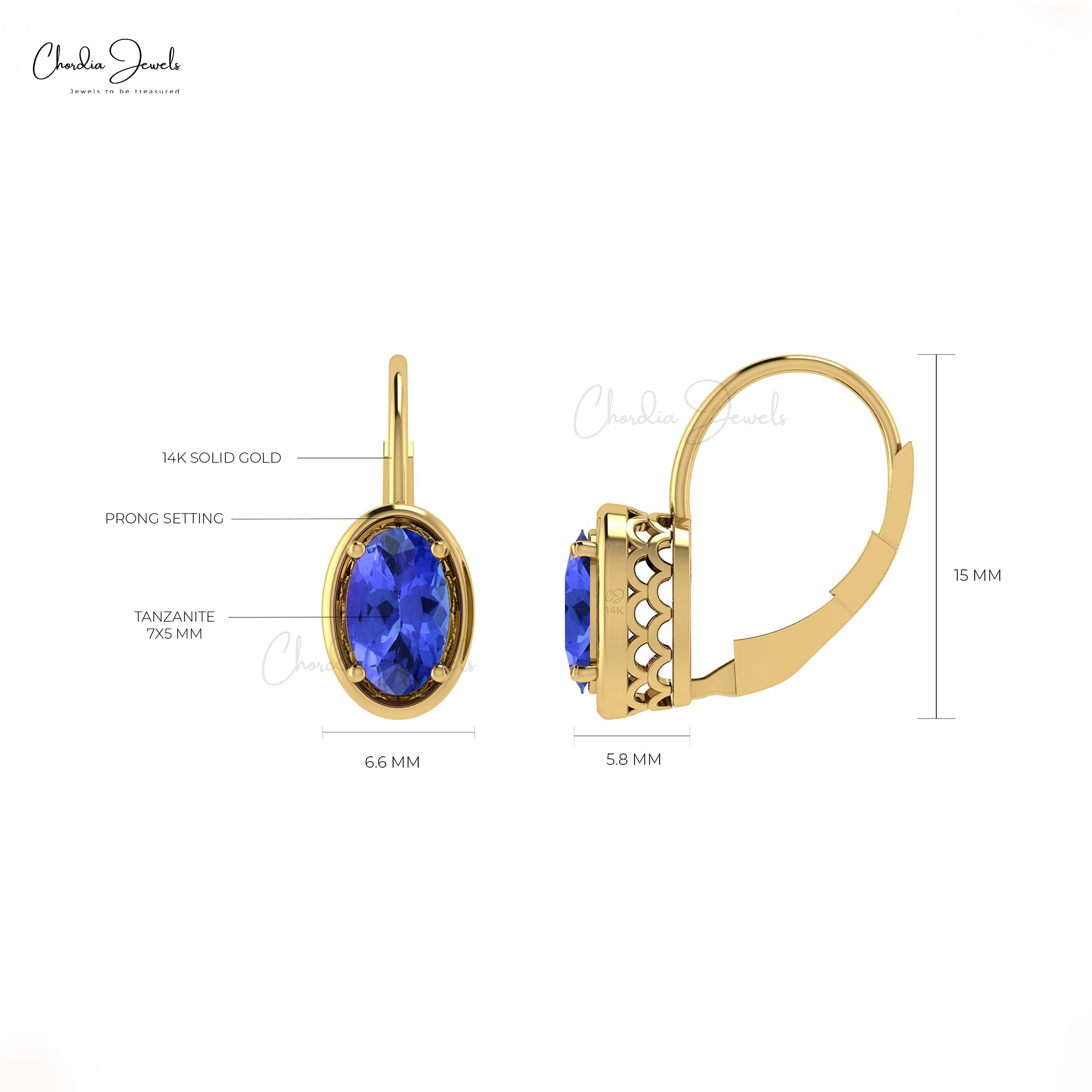 Buy Stunning Tanzanite Gemstone Leverback Earrings In 14k Solid Gold