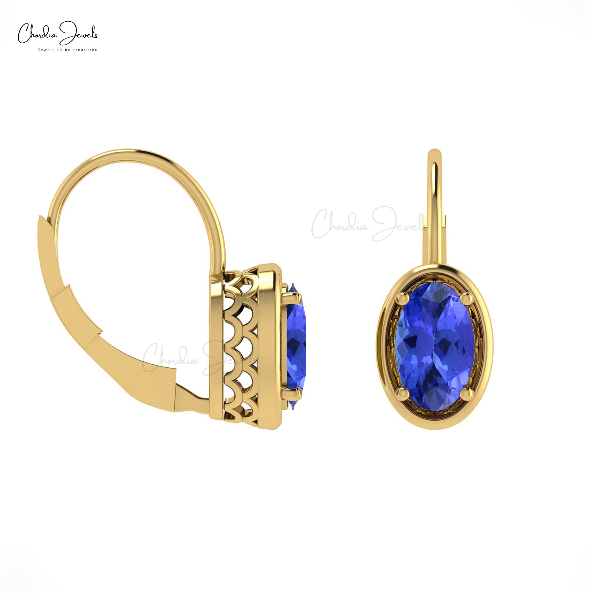 Buy Stunning Tanzanite Gemstone Leverback Earrings In 14k Solid Gold