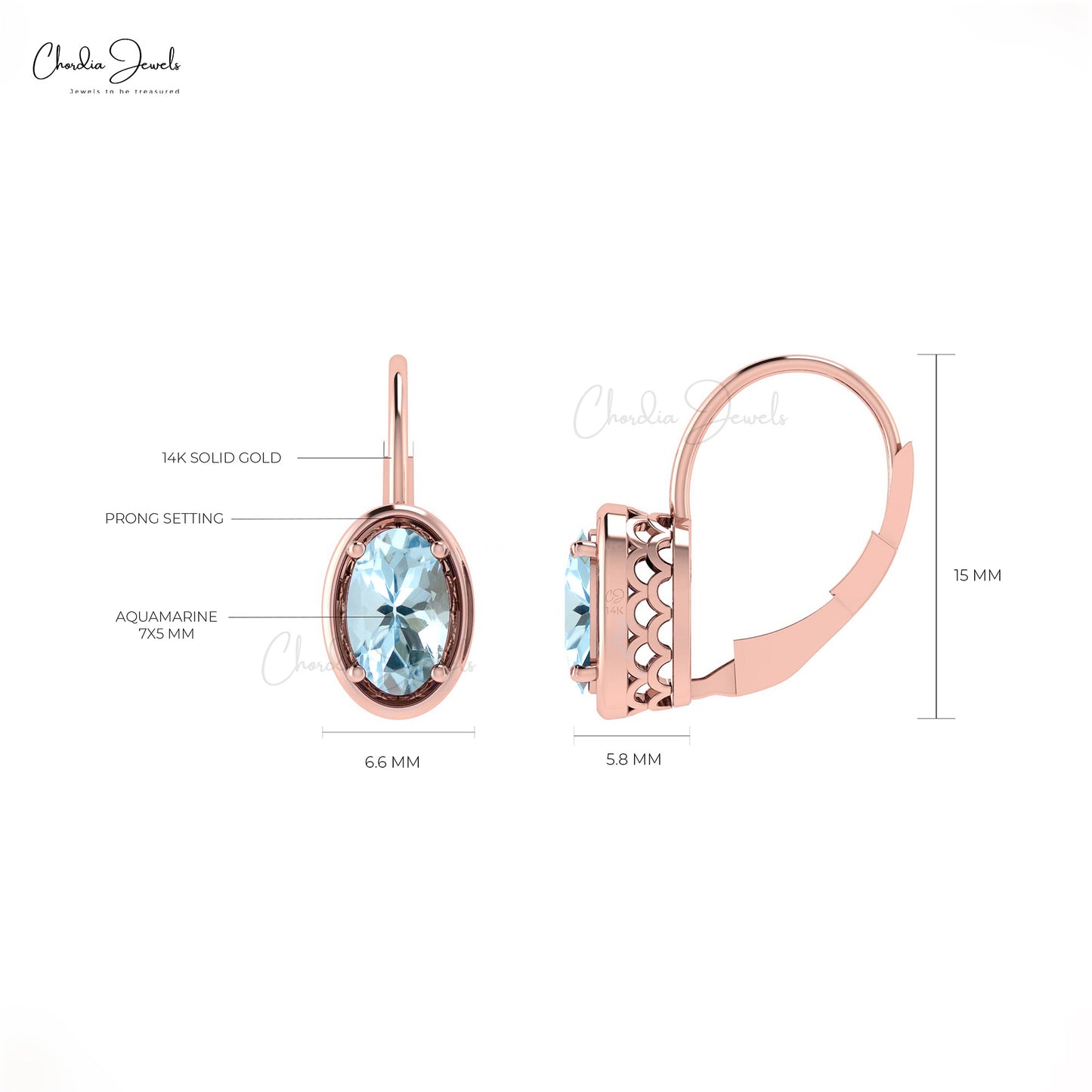Load image into Gallery viewer, Natural Aquamarine 7x5mm Lever Back Hoop Earring

