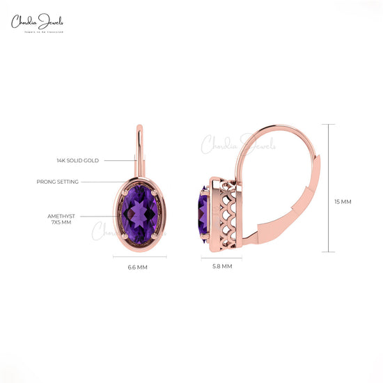 Load image into Gallery viewer, Real Amethyst Dangle Hook Earring Rose Gold
