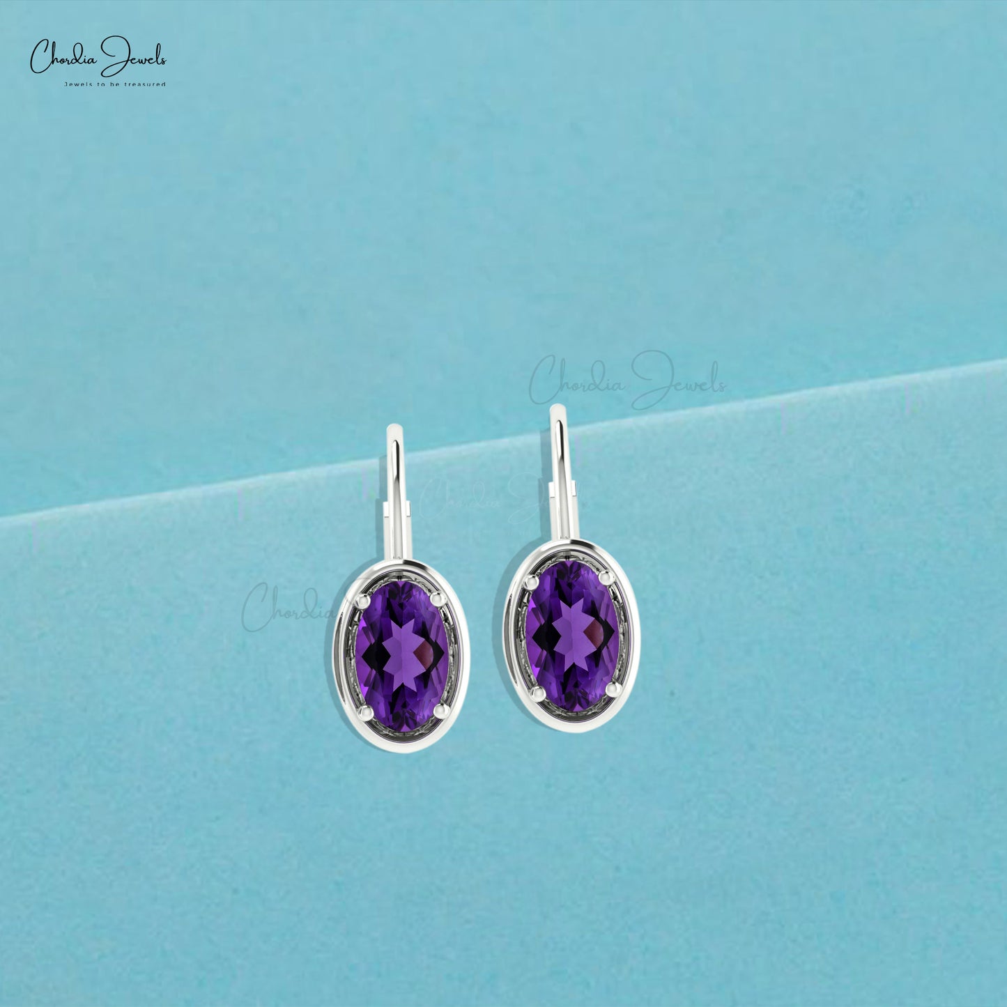 Amethyst Dangle 7x5mm Oval Faceted Lever Back Hoop Earrings for Her in 14k White Gold