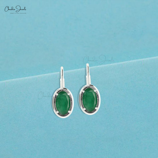 Load image into Gallery viewer, Genuine Zambia Emerald Lever Back Earrings 7x5mm Oval Gemstone Prong Set Dangle Earrings For Daughter
