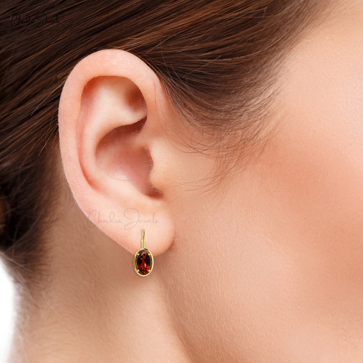 Round Cut Natural Garnet Lever Back Hook Earring in 14K Solid Gold