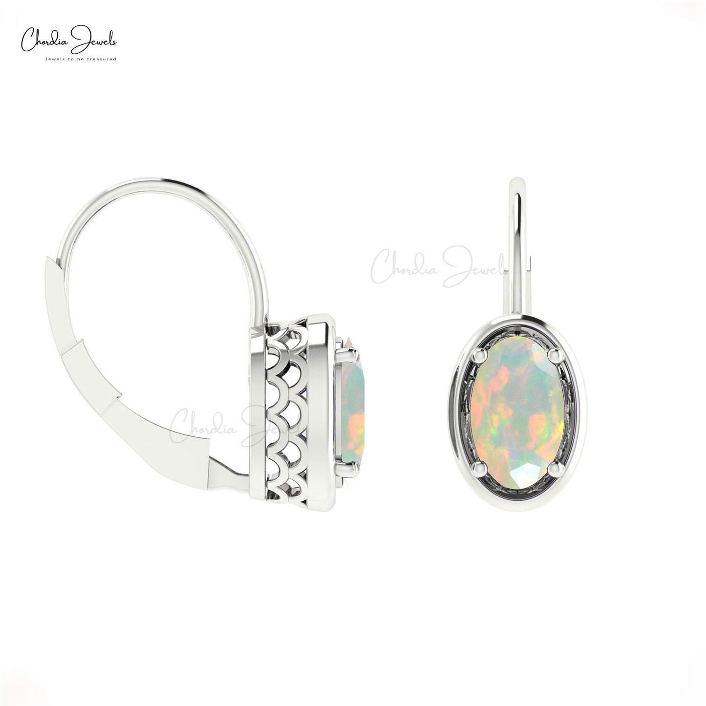 7x5mm Natural Opal Lever Back Hoop Earring