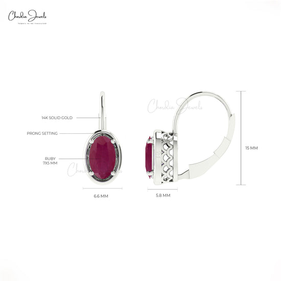 Natural 7x5mm Red Ruby Lever Back Hoop Earring
