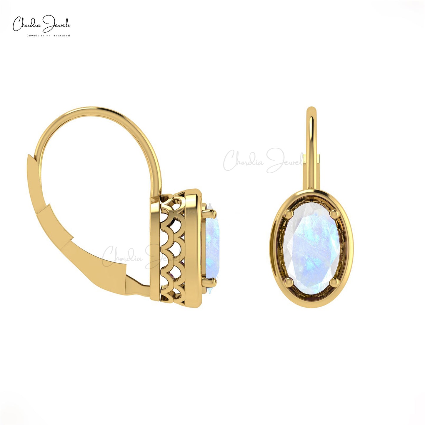 Oval Cut Rainbow Moonstone Earrings