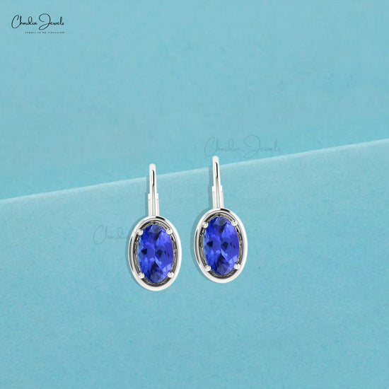 Natural Tanzanite Lever Back Hoop Earring in 14k White Gold