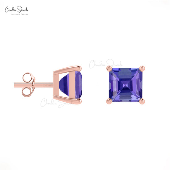 Square Cut Gemstone Studs Earrings