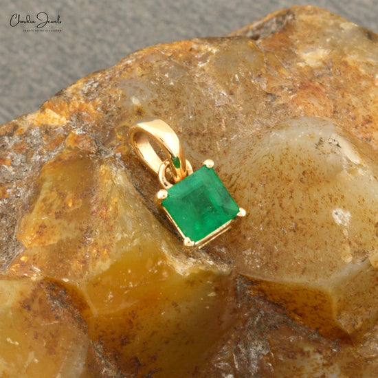 Solitaire Pendant With Emerald Gemstone 14K Real Gold May Birthstone Pendant For Women