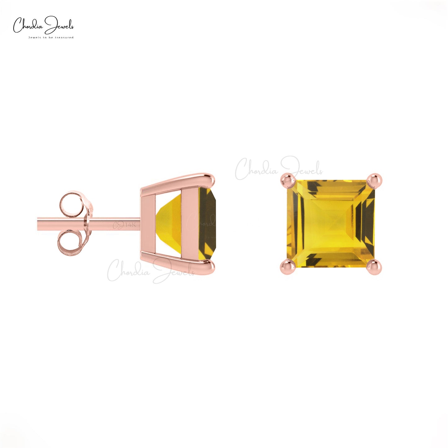 Authentic Citrine 4mm Square Cut 0.7 Ct Gemstone Stud Earring For Anniversary Gift 14k Solid Gold November Birthstone 4-Prong Set Minimalist Jewelry