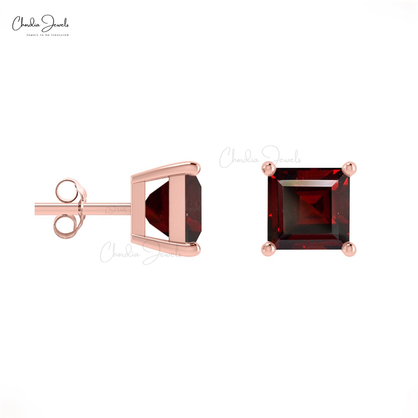 Garnet 6x4mm Square-Cut Solitaire 14k Solid Gold Stud Earrings